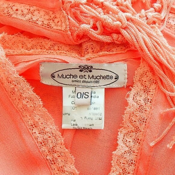 Free People Muche Et Muchette Rory Ruana Shawl Fringe Wrap Coral Peach Boho O/S - Picture 8 of 8